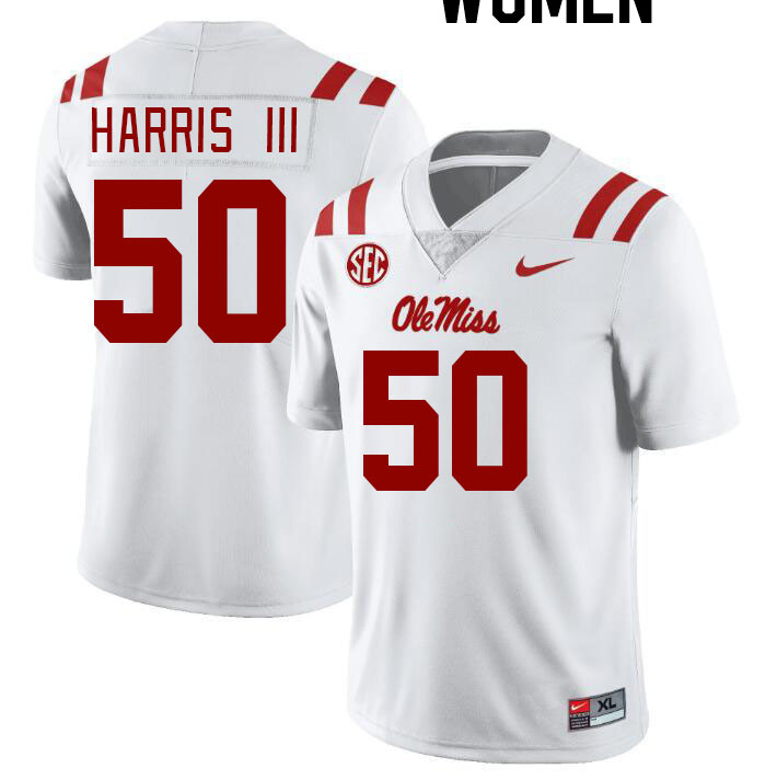 Women #50 Tres Harris III Ole Miss Rebels College Football Jerseyes Stitched Sale-White